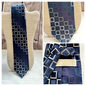 Michael Kors Blue Multicolored Geometric Men's Silk Tie Necktie
